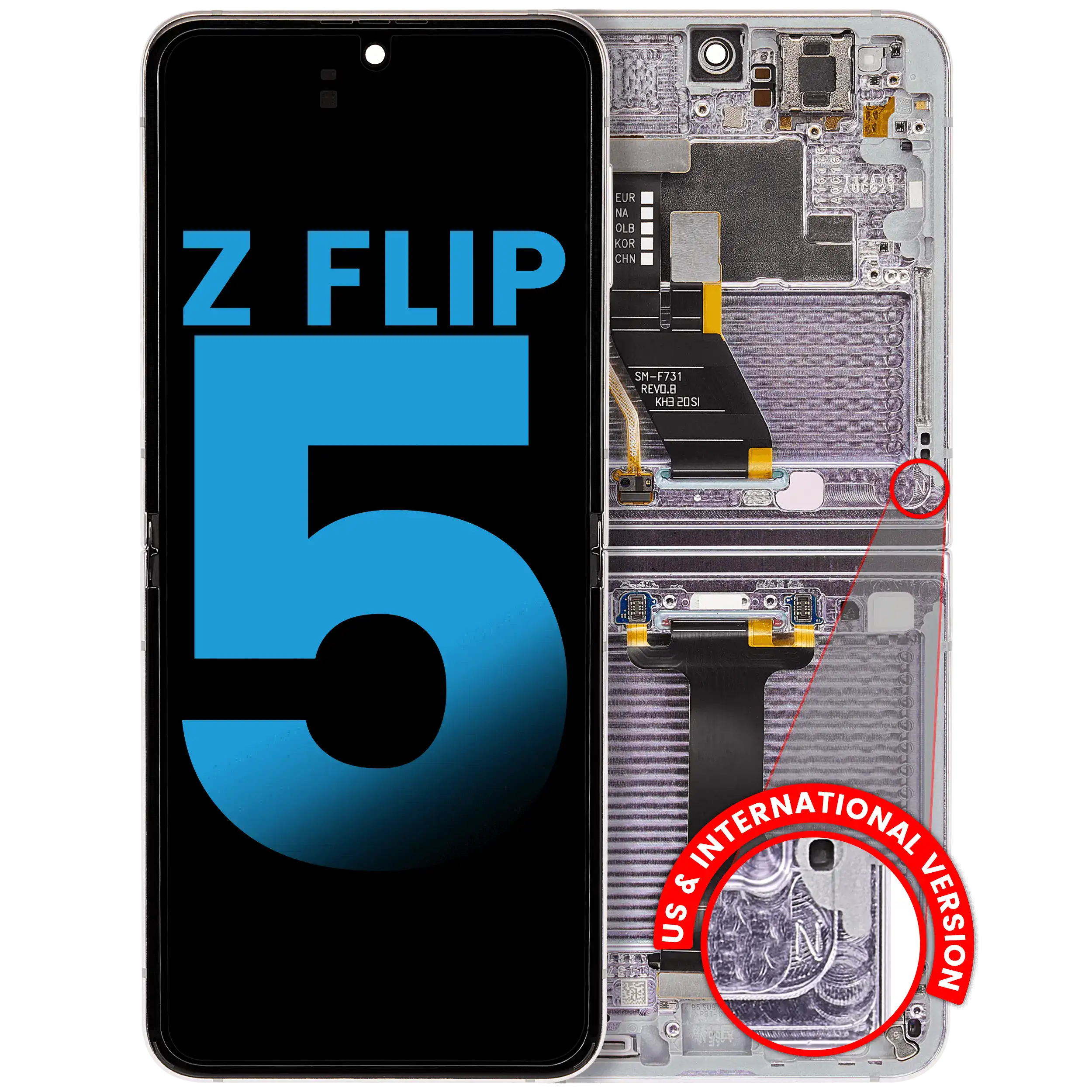 Inner Display OLED completo con Frame compatibile per Samsung Galaxy Z Flip 5 5G (F731) (US e International) (Lavanda)