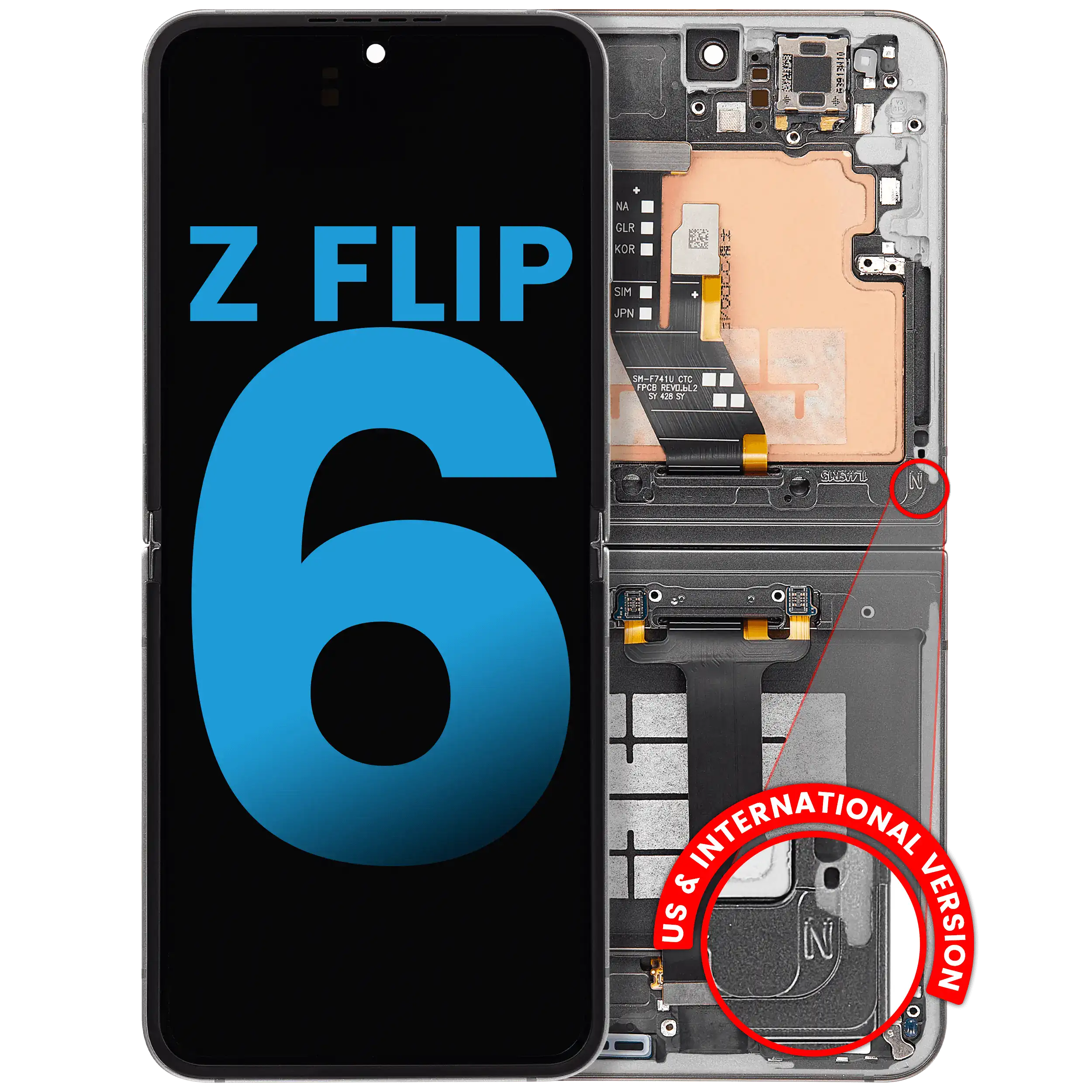 Inner Display OLED completo con Frame compatibile per Samsung Galaxy Z Flip 6 5G (F741) (US e International) (Argento Shadow)