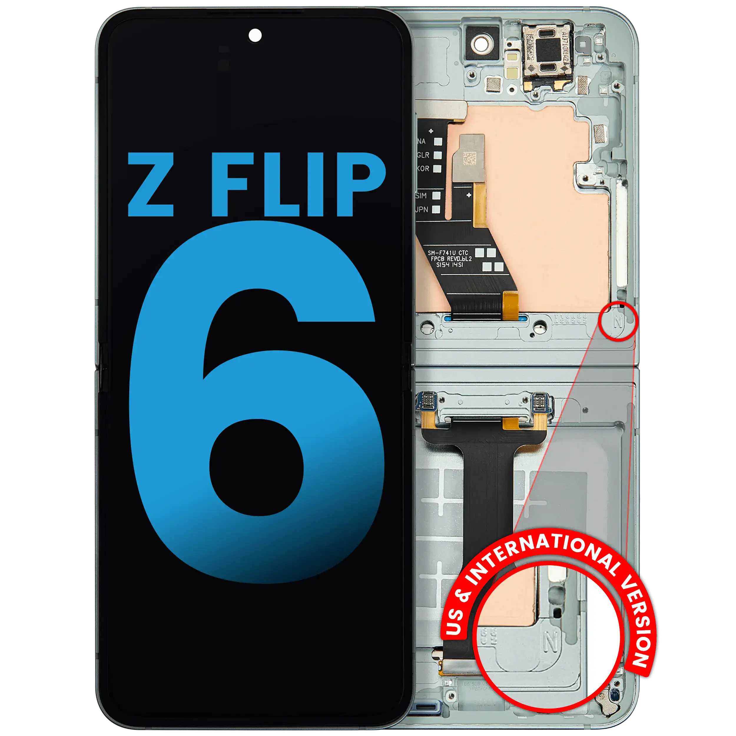 Inner Display OLED completo con Frame compatibile per Samsung Galaxy Z Flip 6 5G (F741) (US e International) (Mint)