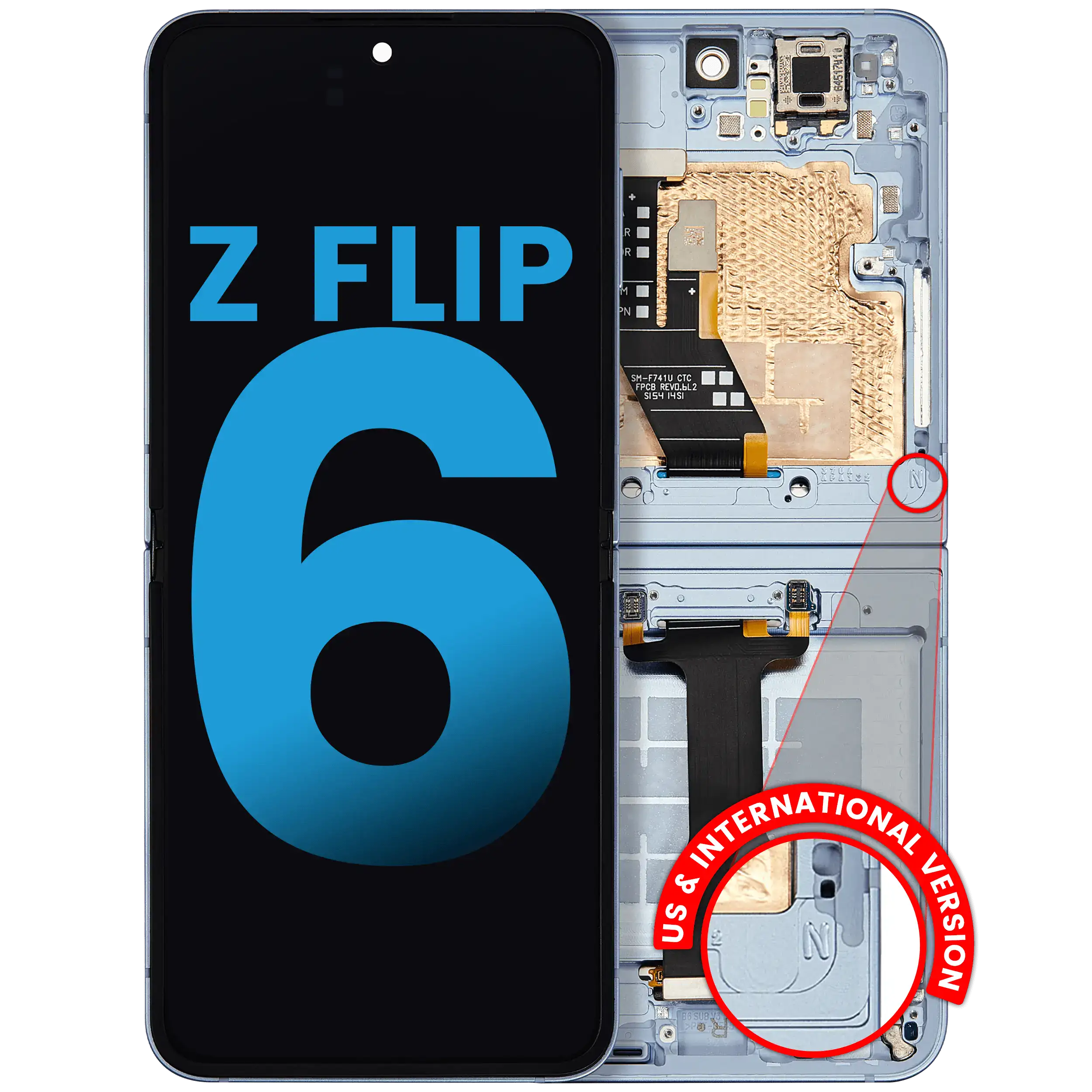 Inner Display OLED completo con Frame compatibile per Samsung Galaxy Z Flip 6 5G (F741) (US e International) (Blu)