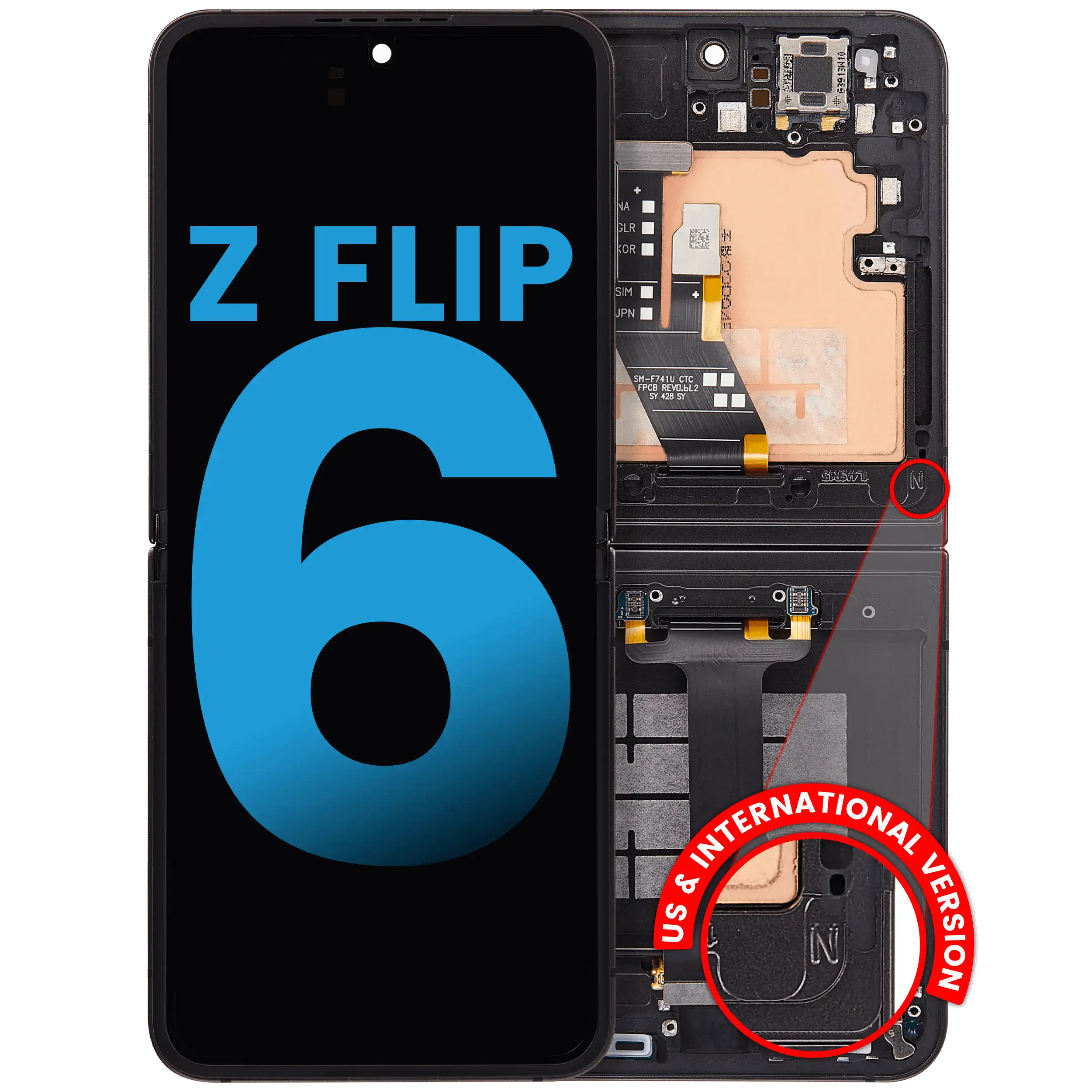 Inner Display OLED completo con Frame compatibile per Samsung Galaxy Z Flip 6 5G (F741) (US e International) (Nero)