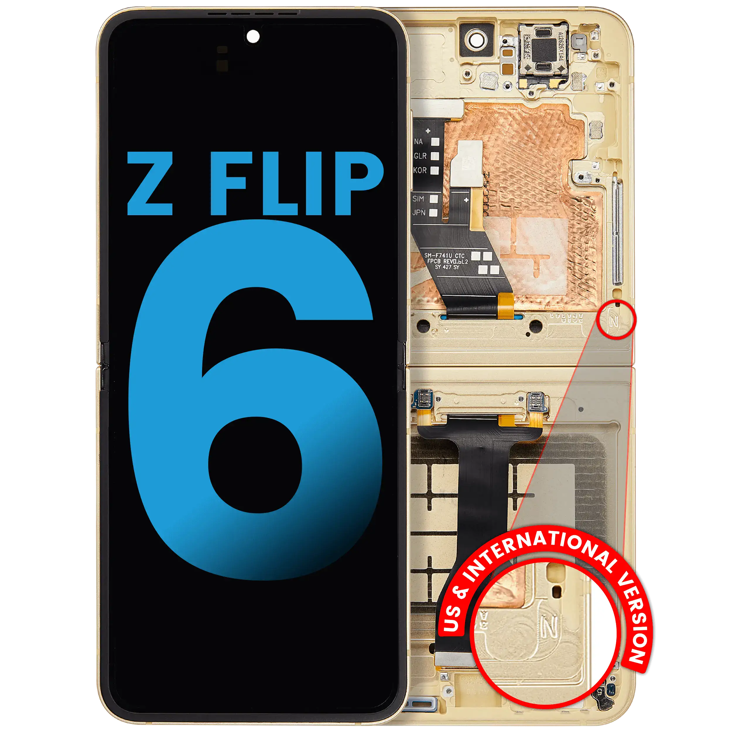 Inner Display OLED completo con Frame compatibile per Samsung Galaxy Z Flip 6 5G (F741) (US e International) (Giallo)