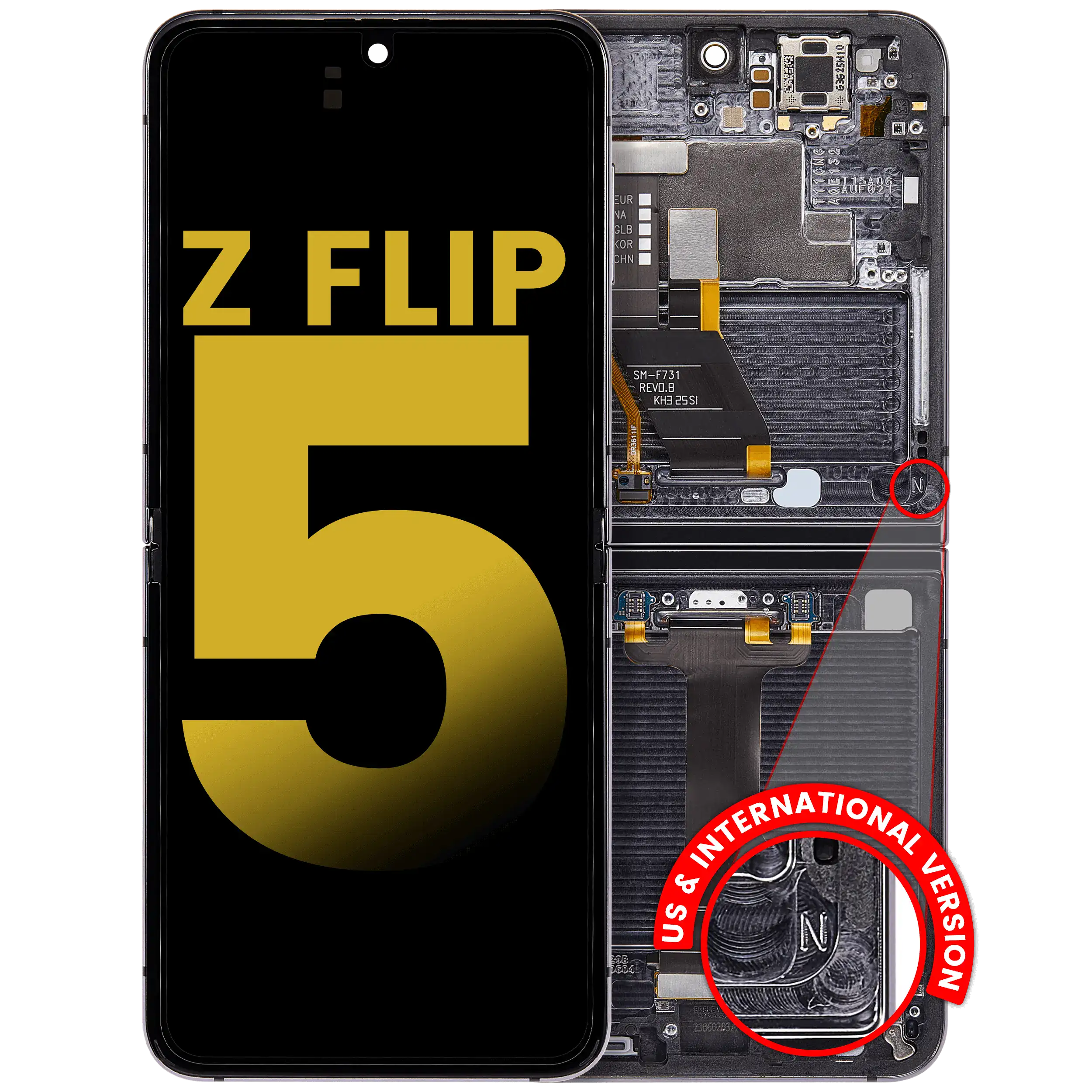 Inner Display OLED completo con Frame compatibile per Samsung Galaxy Z Flip 5 5G (F731) (US e International) (Refurbished) (Phantom Nero)