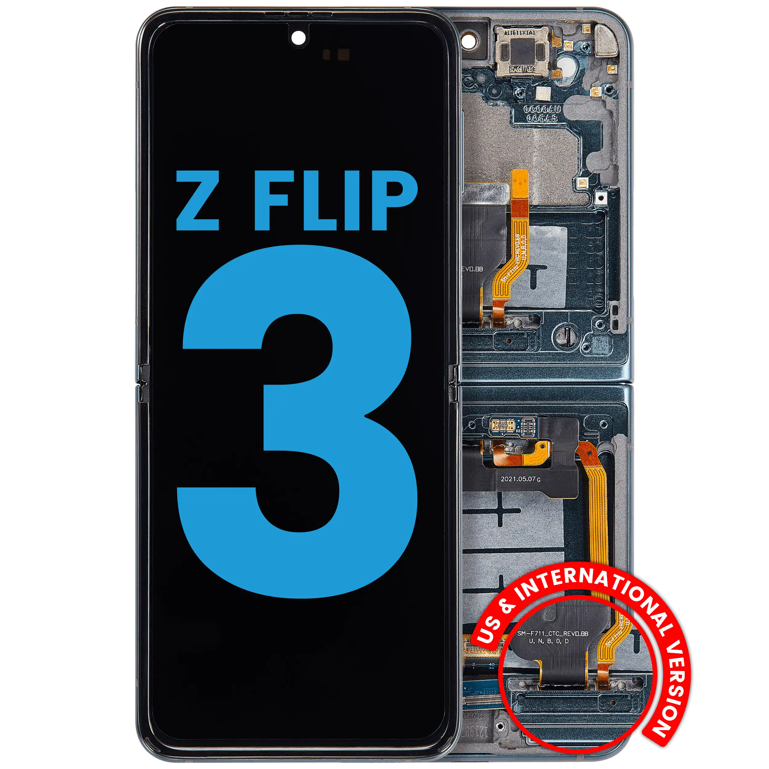 Inner Display OLED completo con Frame compatibile per Samsung Galaxy Z Flip 3 5G (F711) (US e International) (Verde)