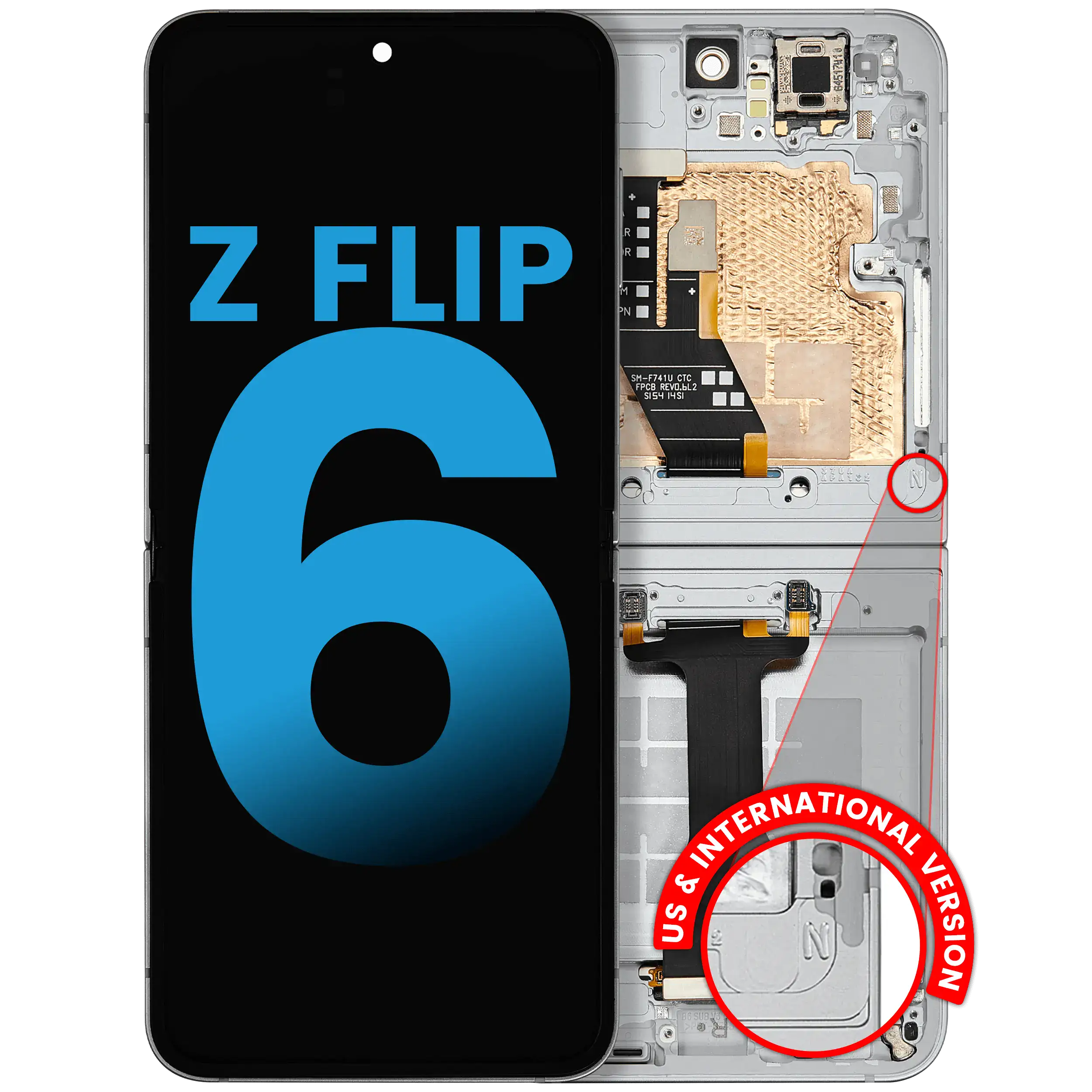 Inner Display OLED completo con Frame compatibile per Samsung Galaxy Z Flip 6 5G (F741) (US e International) (Bianco)