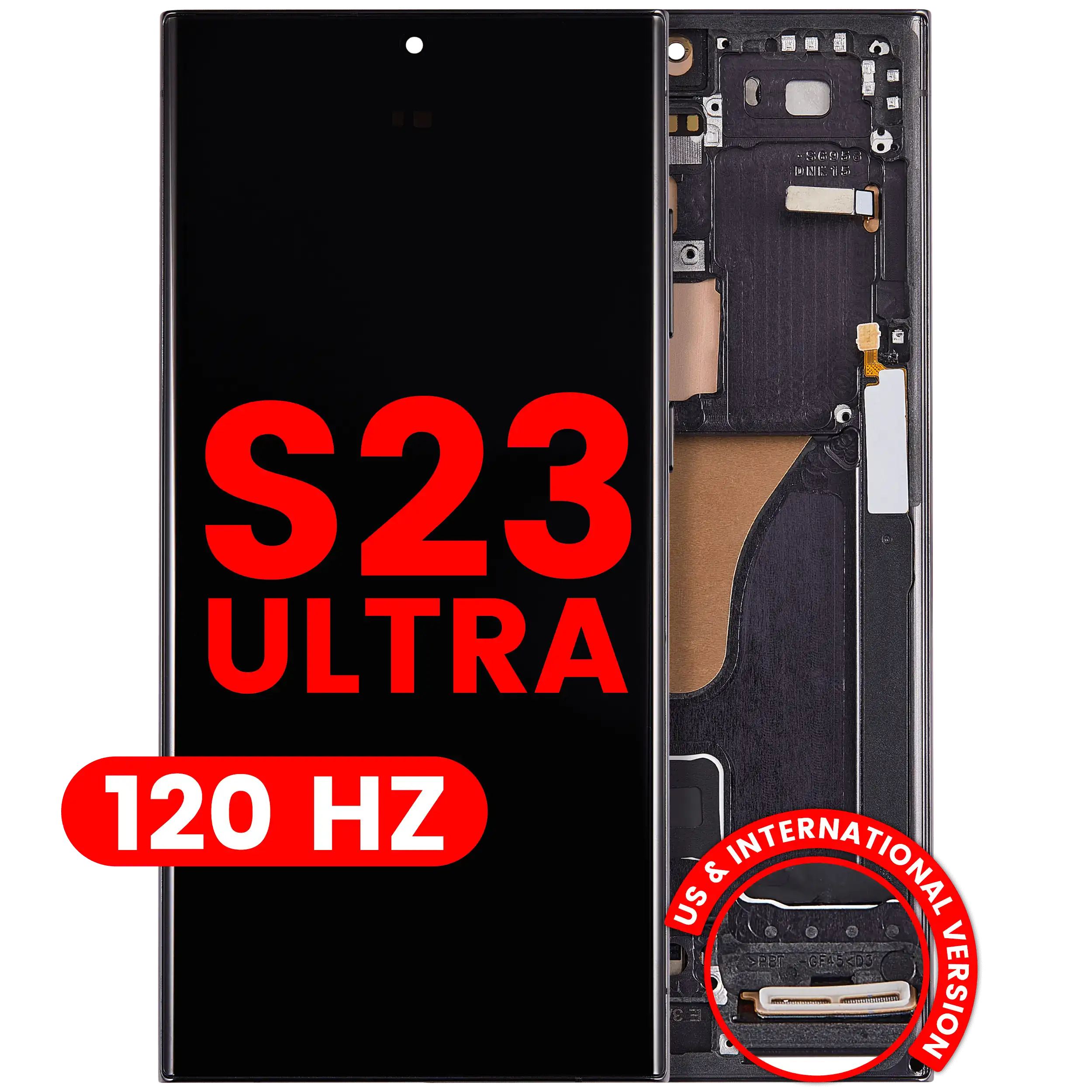 Display OLED completo con Frame per Samsung Galaxy S23 Ultra (US e International) (120Hz) (Phantom Nero)