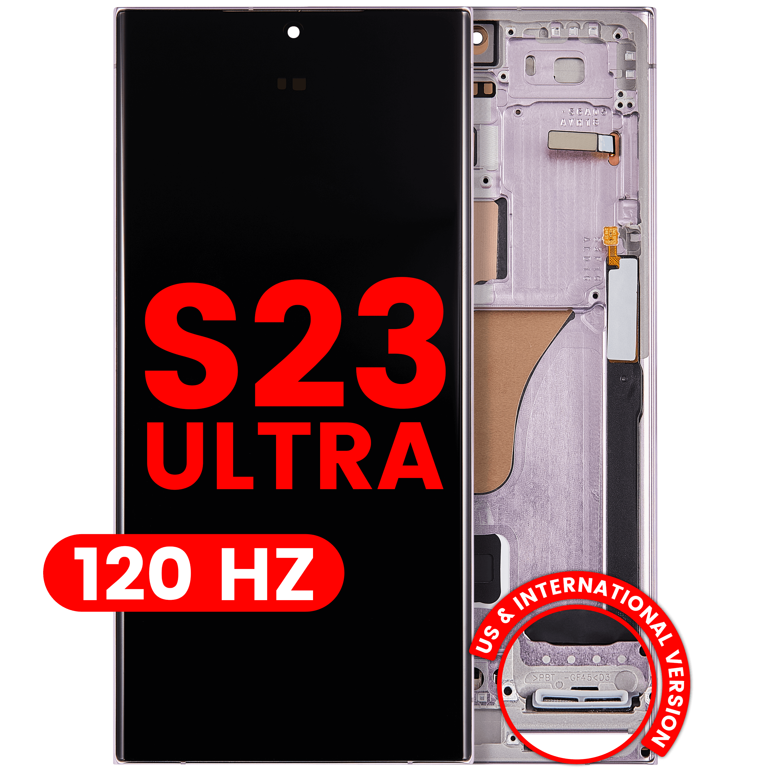 Display OLED completo con Frame per Samsung Galaxy S23 Ultra (US e International) (120Hz) (Lavanda)