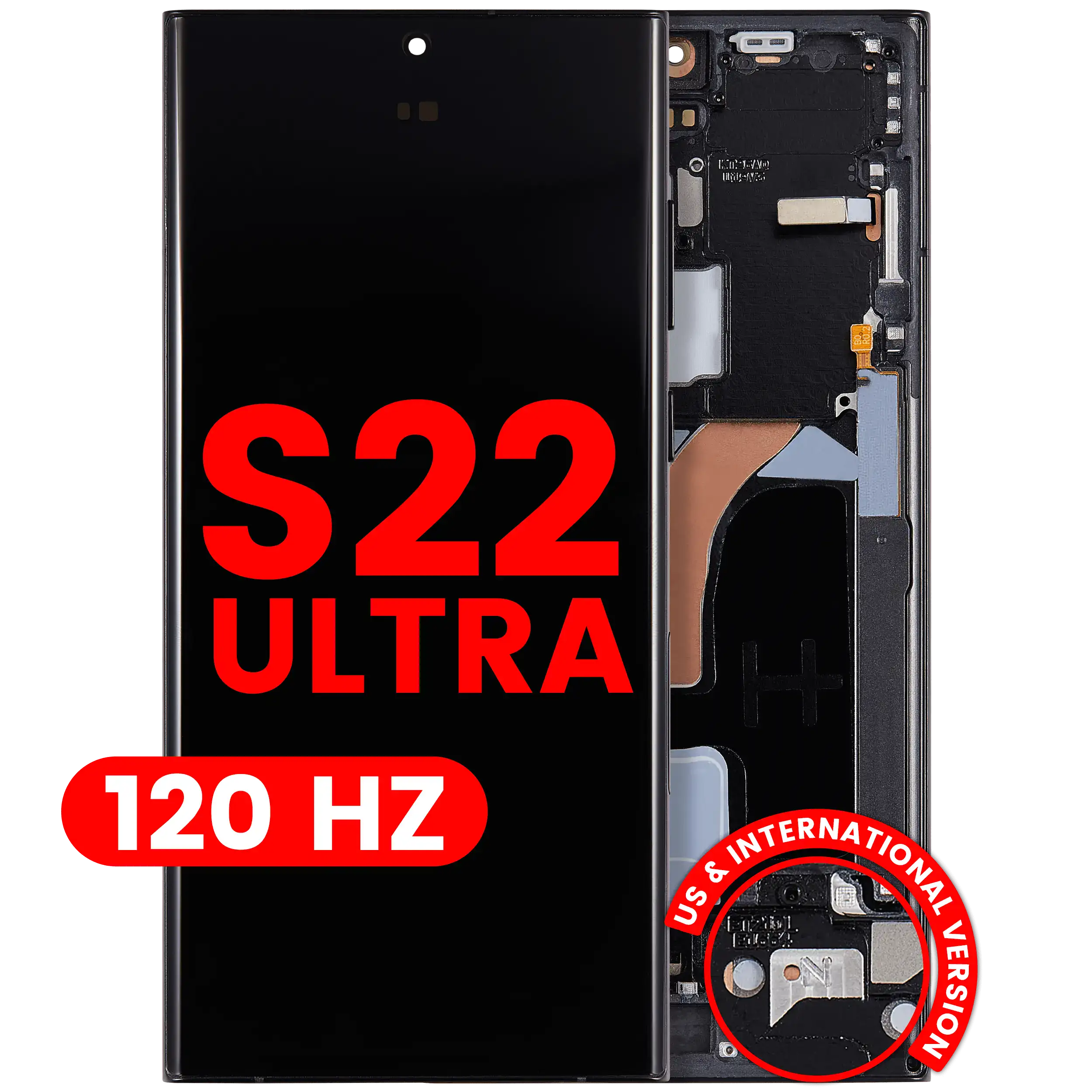 Display OLED completo con Frame per Samsung Galaxy S22 Ultra 5G (US e International Version) (120Hz) (Grafite / Blu cielo / Rosso)