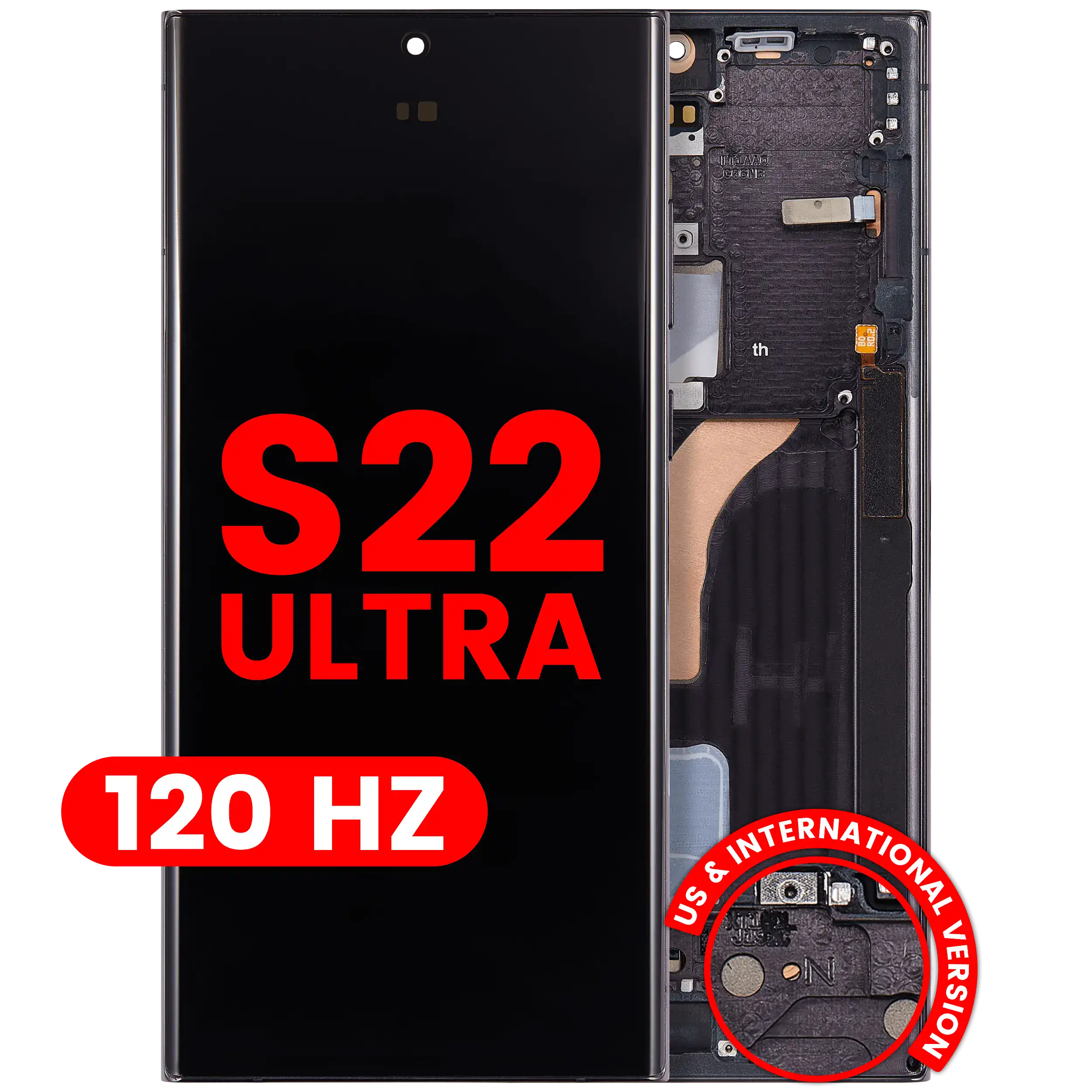 Display OLED completo con Frame per Samsung Galaxy S22 Ultra 5G (US e International Version) (120Hz) (Phantom Nero)