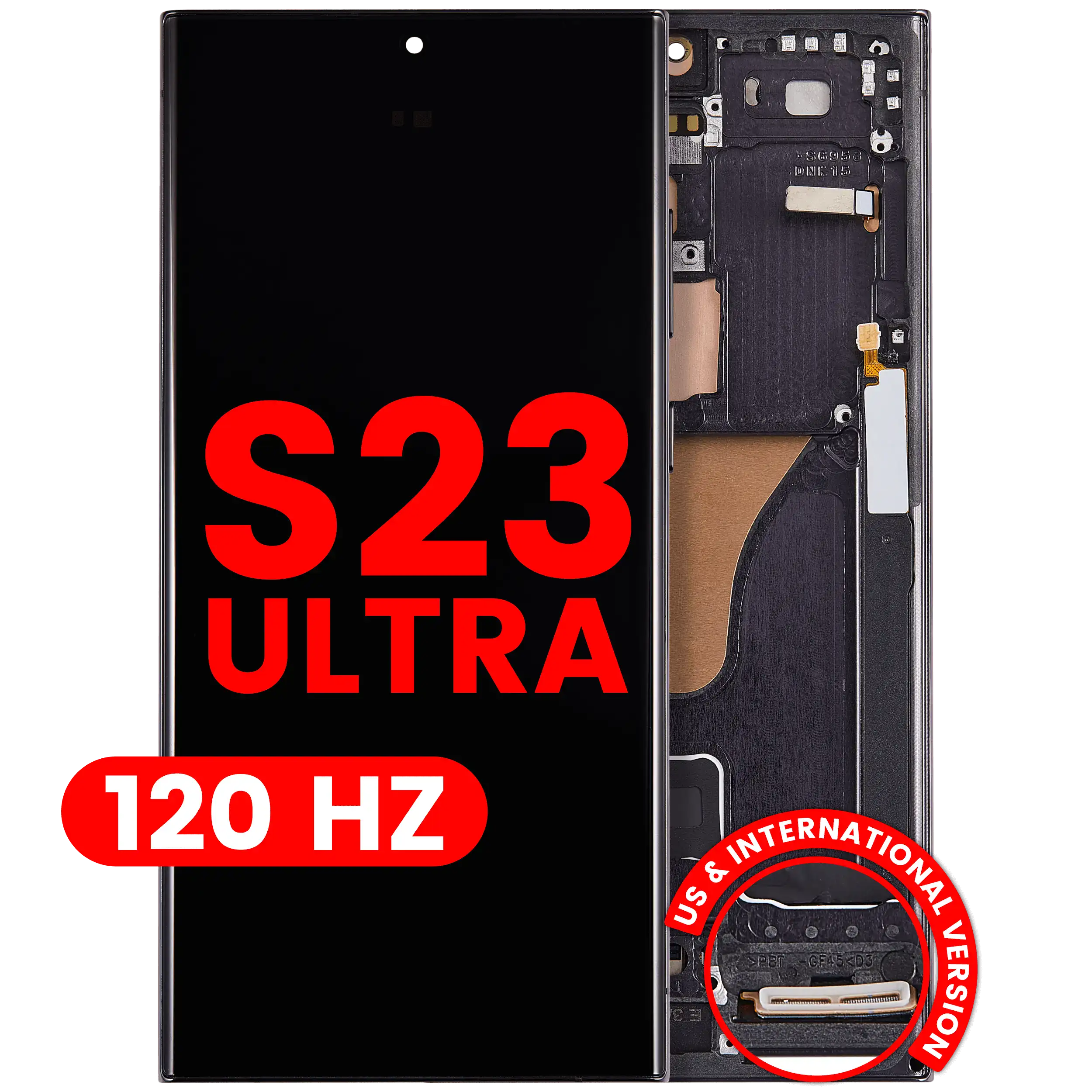 Display OLED completo con Frame per Samsung Galaxy S23 Ultra (US e International) (120Hz) (Phantom Nero)