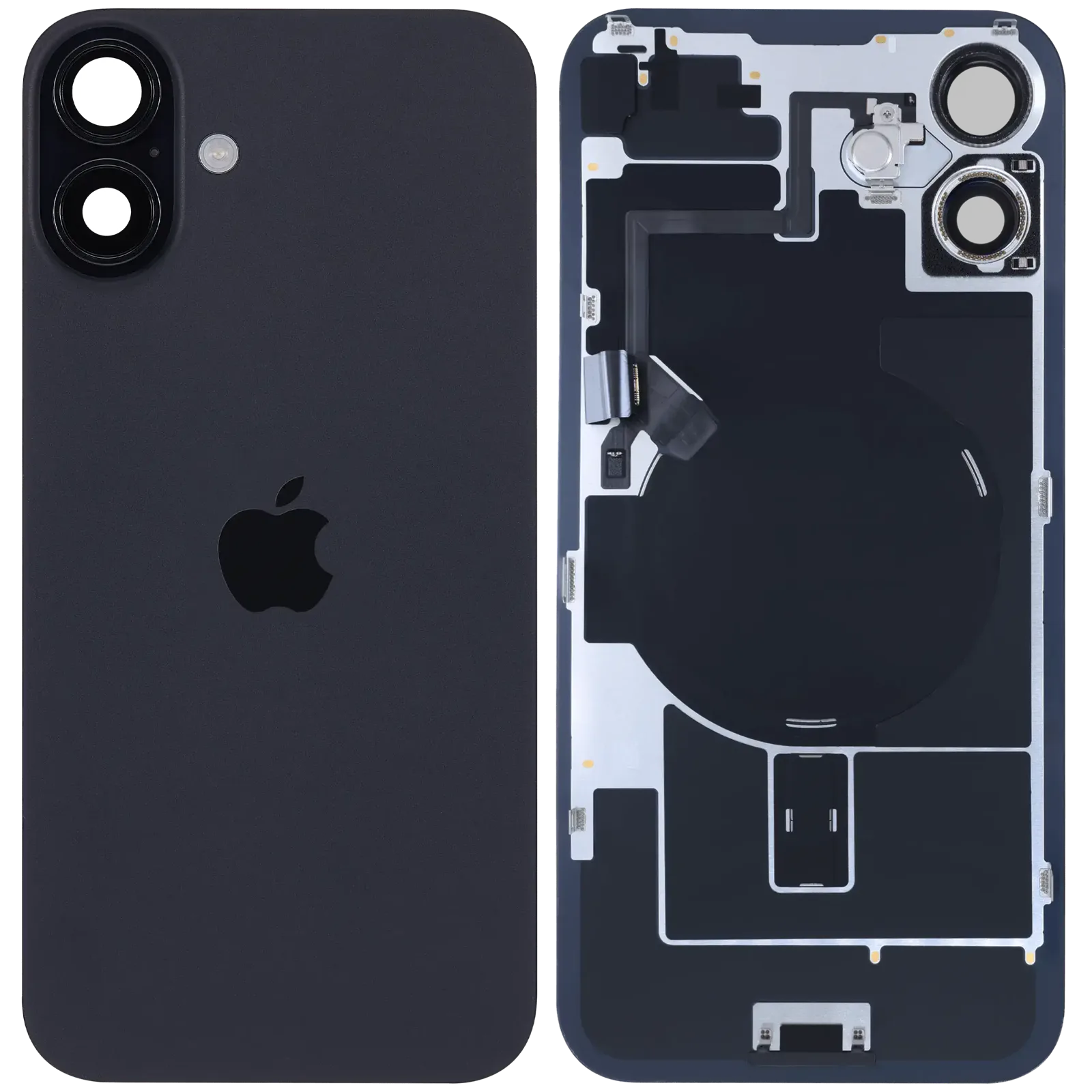 Back Glass w/ MagSafe Magnet & NFC & Flashlight Flex For IPhone 16 Plus (Service Pack) (Black)
