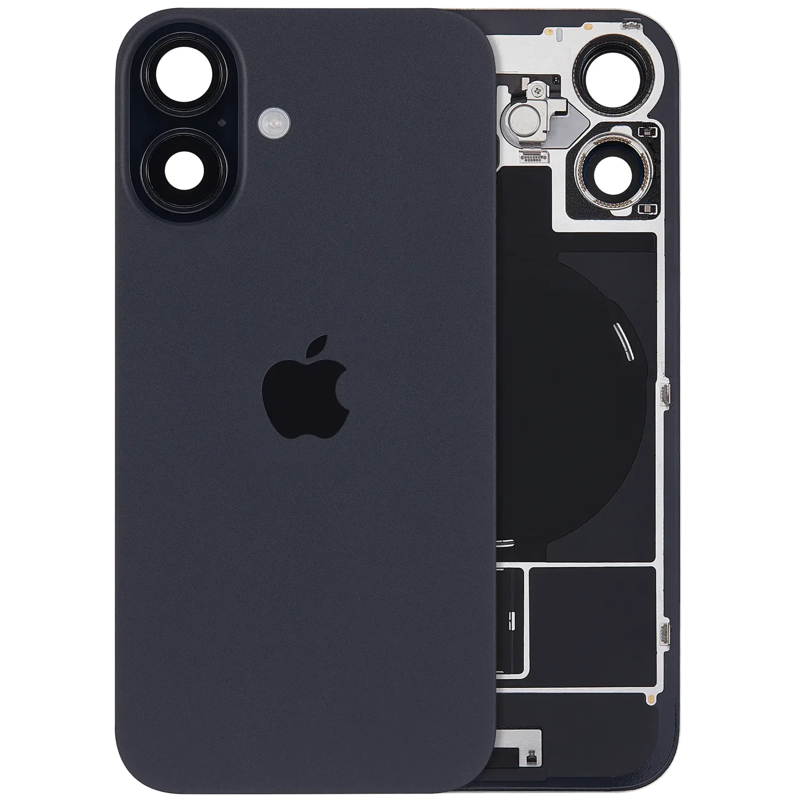 Back Glass w/ MagSafe Magnet & NFC & Flashlight Flex For iPhone 16 (Service Pack) (UK / EU Version) (Black)