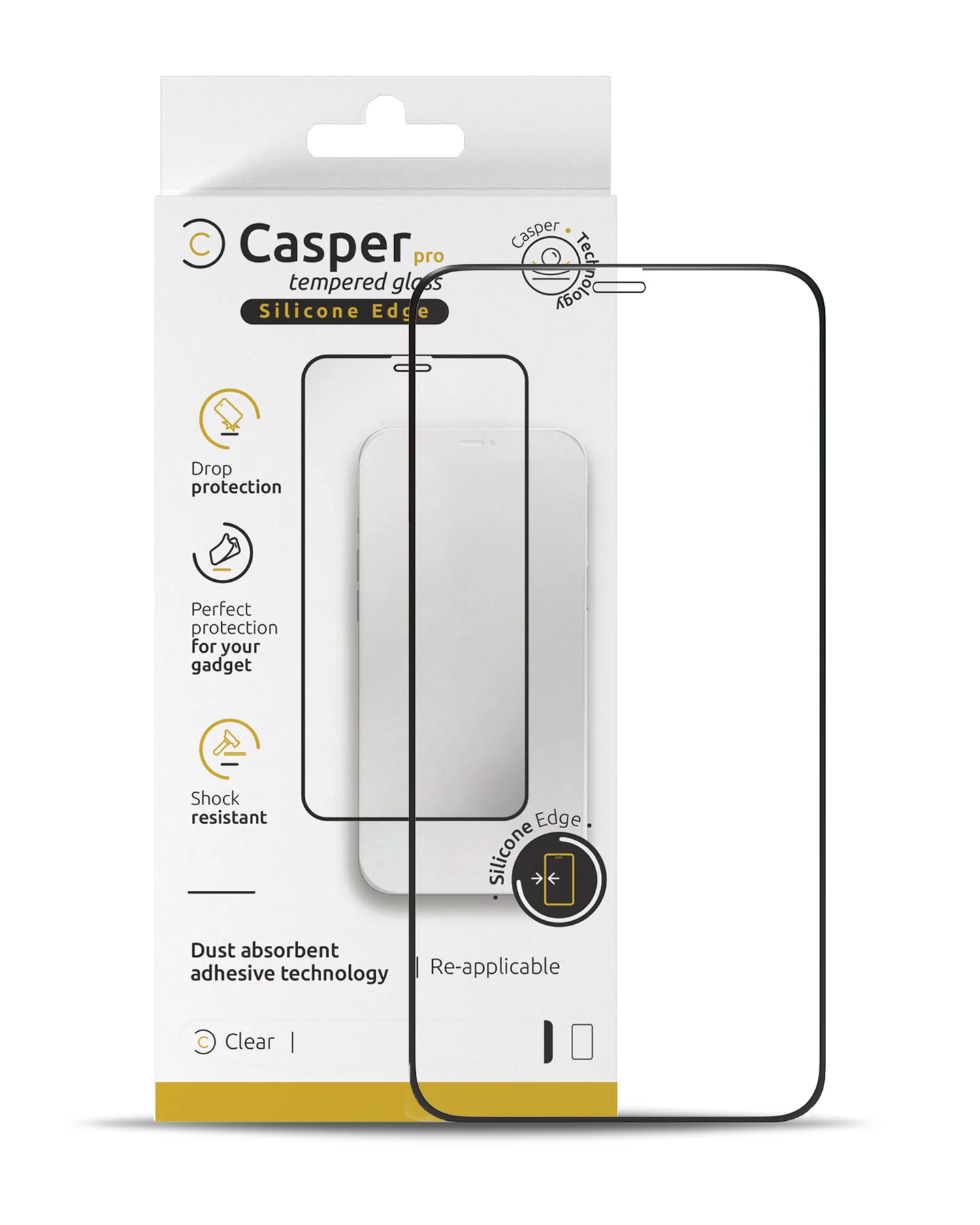 Casper Pro Silicone Vetro temperato per iPhone 13 / 13 Pro / 14 / 16e / 17e (Retail Pack) (Clear)
